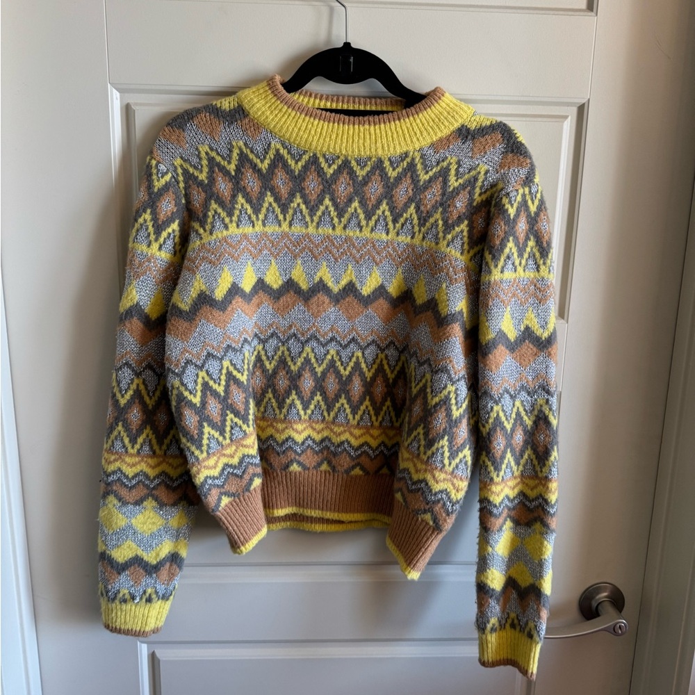 Marc New York Yellow, Tan & Gray Fair Isle Crewneck Sweater